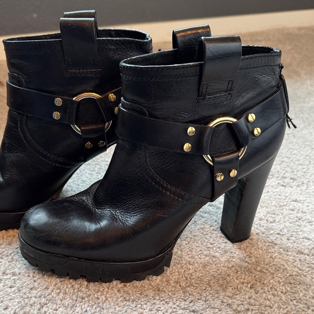 Tory Burch Black Ankle Boots with Gold Details